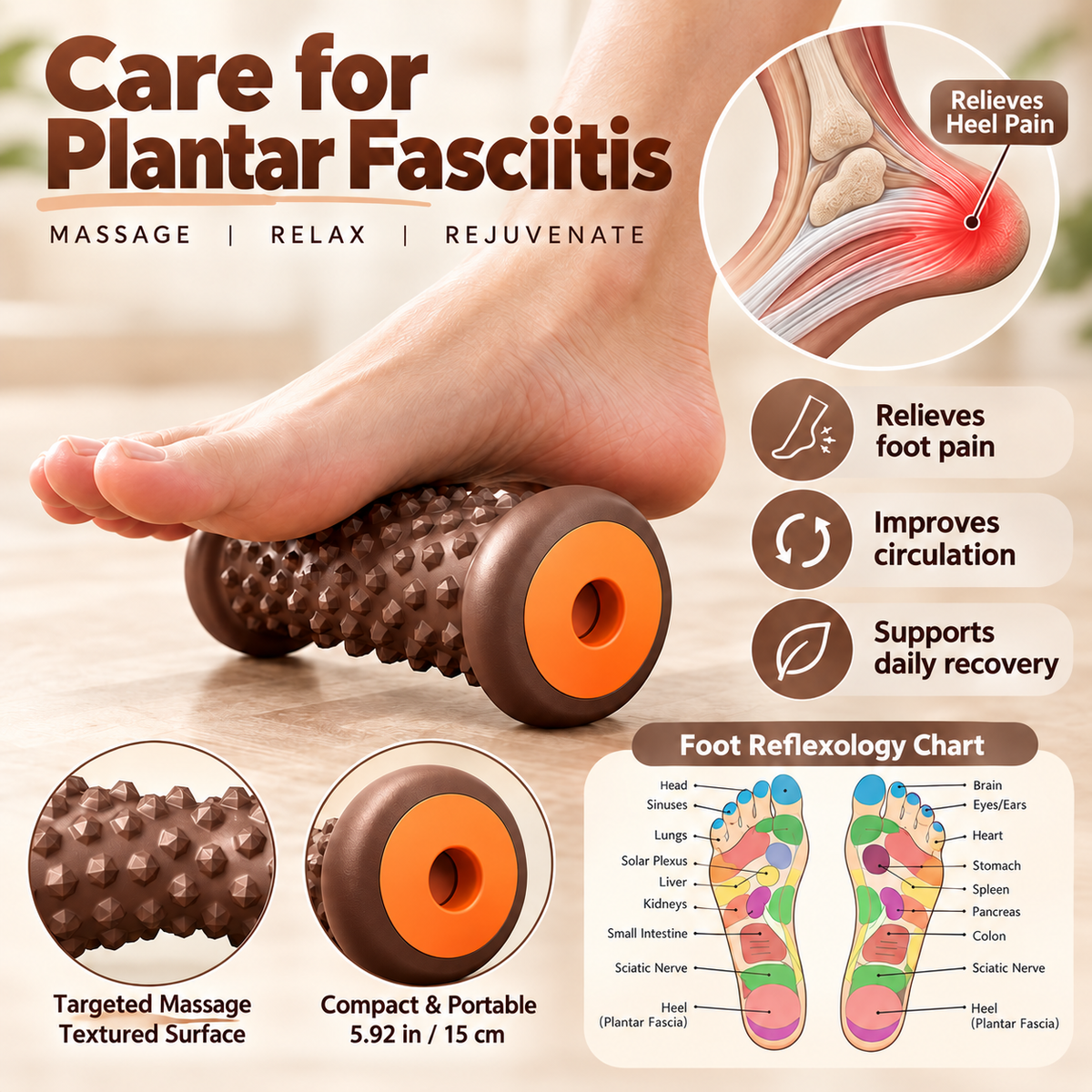 Solepico Compact Arch & Heel Massage Roller with Textured Pressure Points