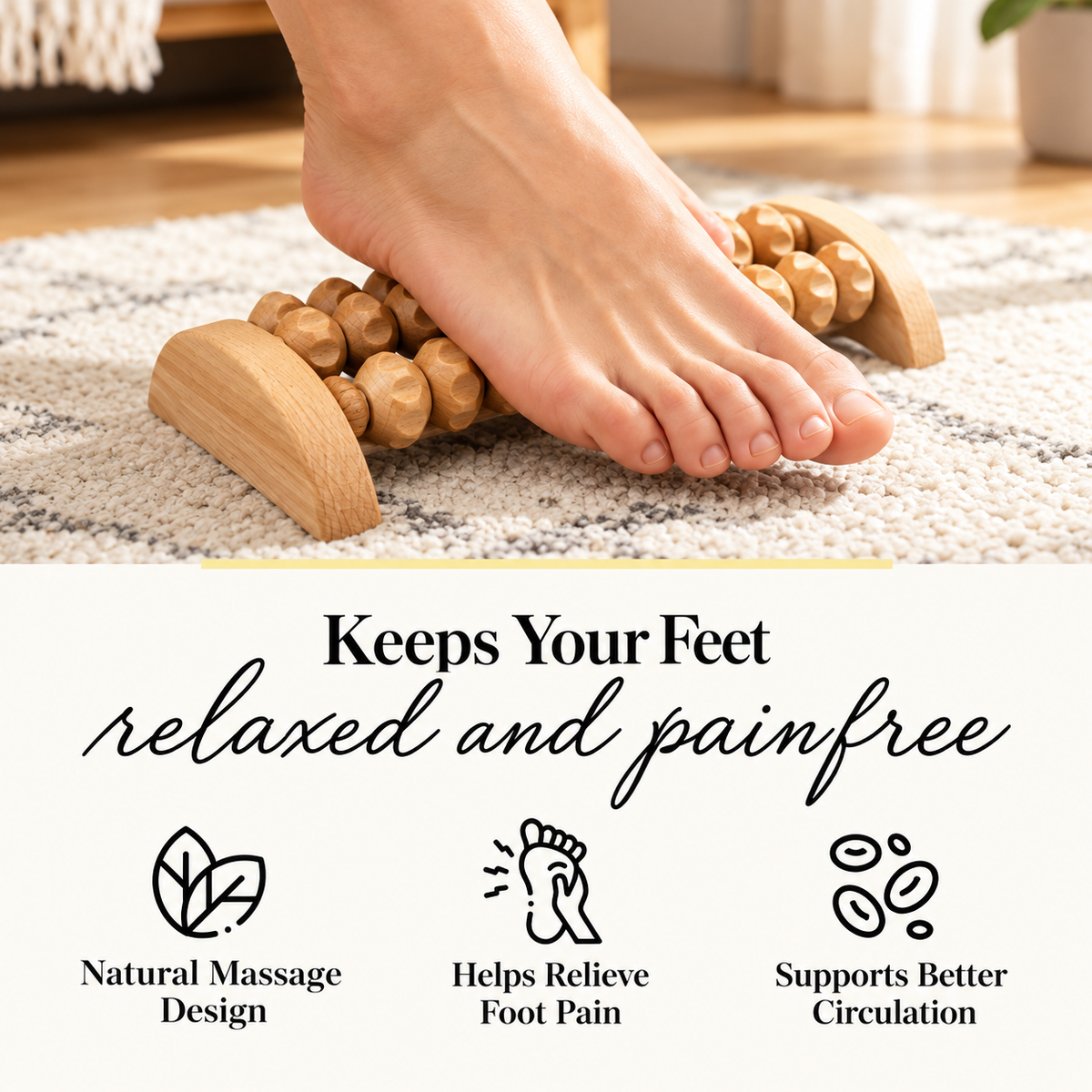 Solepico Natural Wooden Foot Massager with Triple-Row Rollers