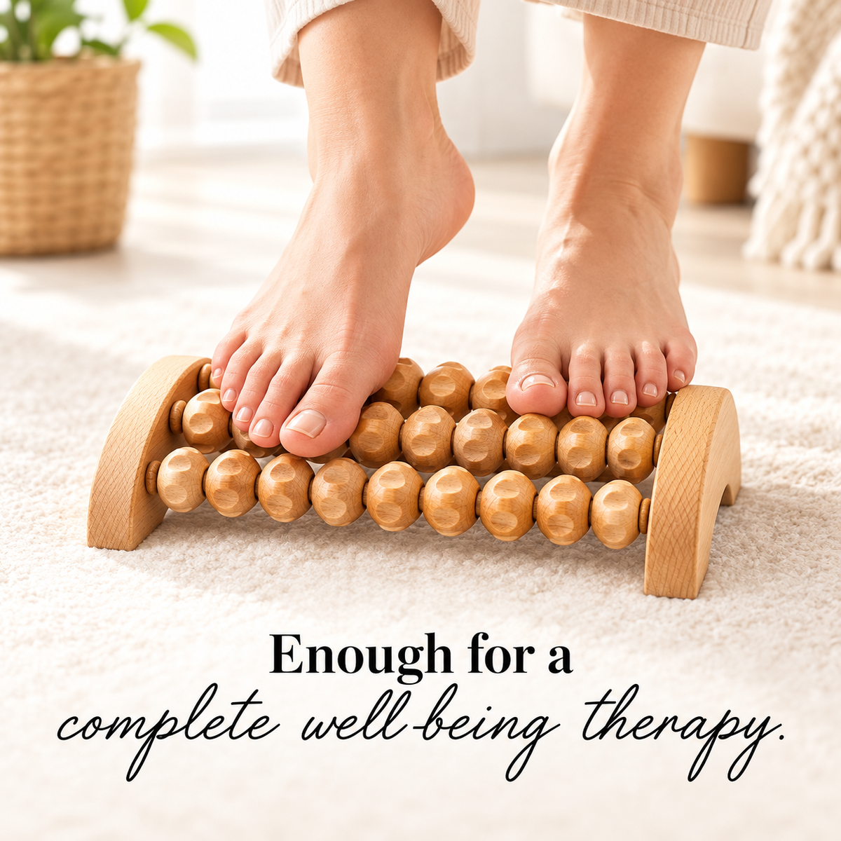 Solepico Natural Wooden Foot Massager with Triple-Row Rollers