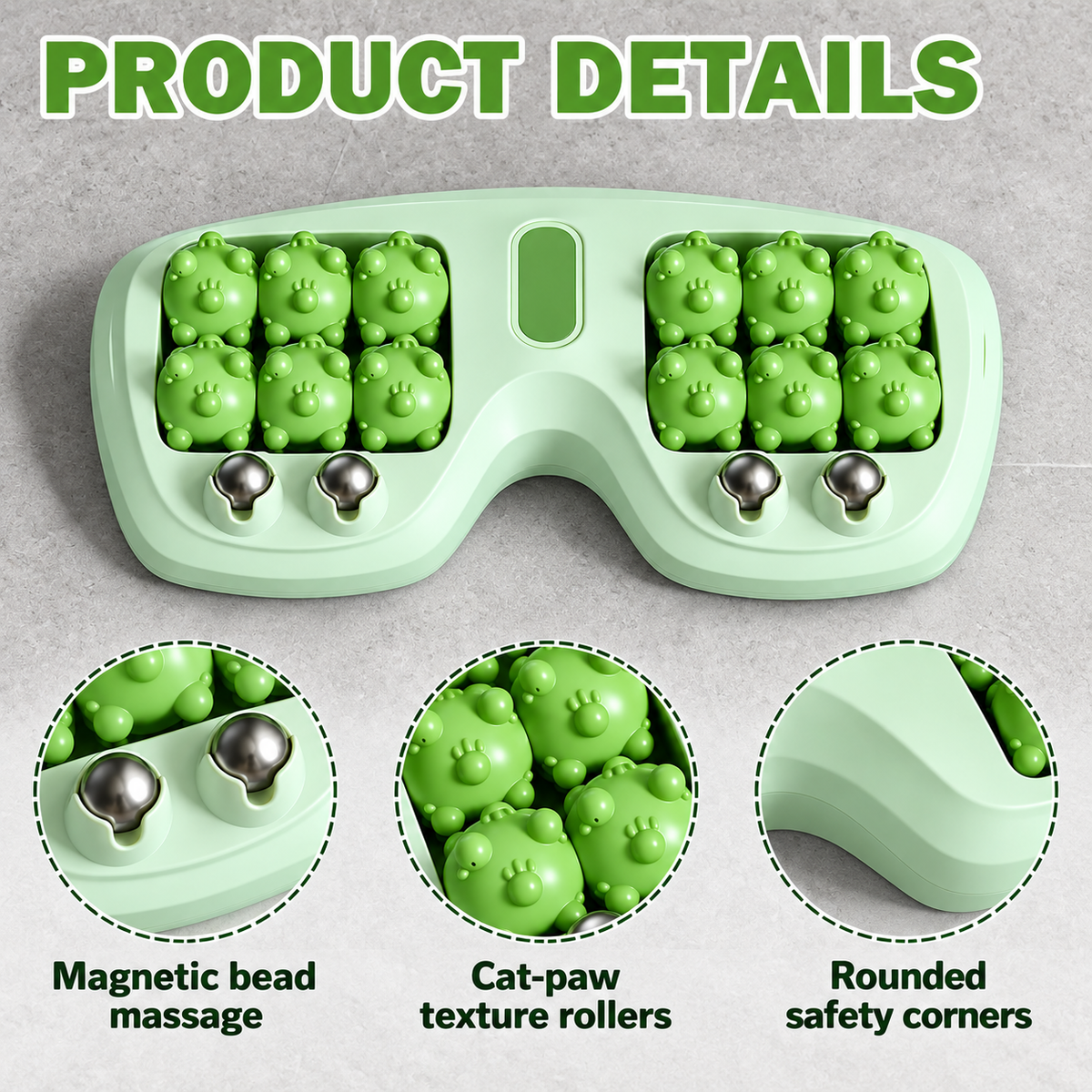 Solepico Dual Foot Massager with 12 Cat Paw Rollers & Massage Beads