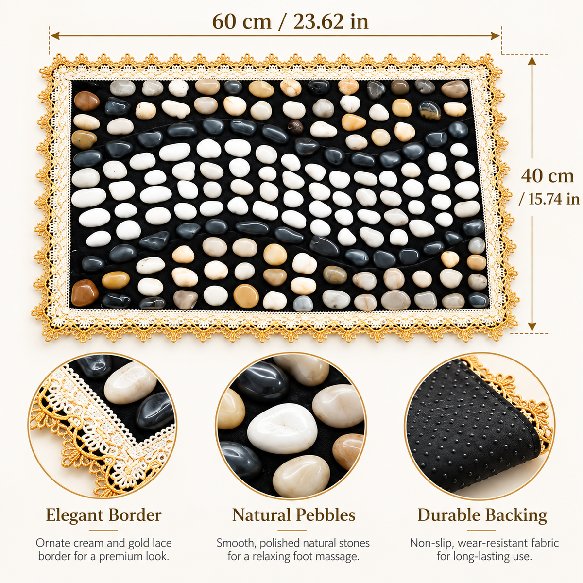 Solepico Natural Pebble Foot Massage Mat with Acupressure Surface