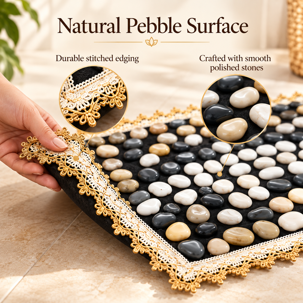 Solepico Natural Pebble Foot Massage Mat with Acupressure Surface